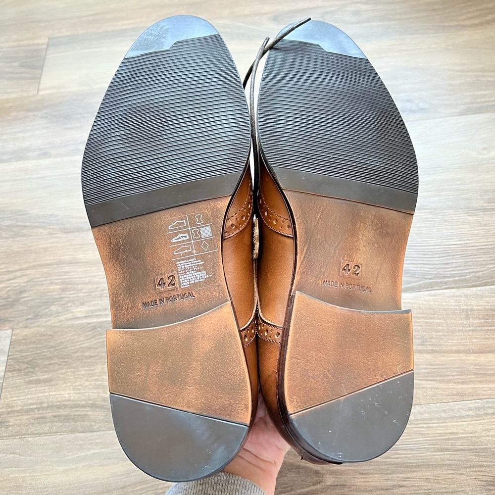 NWT H&M Real Leather Men’s Dress Shoes Size 42 EU Men’s 9 Cognac Brown Lace Up - Picture 2 of 8